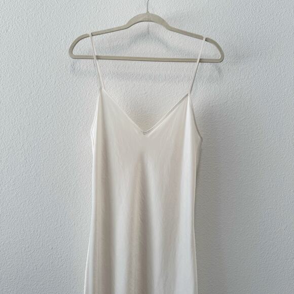 Aritzia Wilfred Slip Midi Dress Cream Champagne Satin Satin Size Medium - Picture 2 of 7